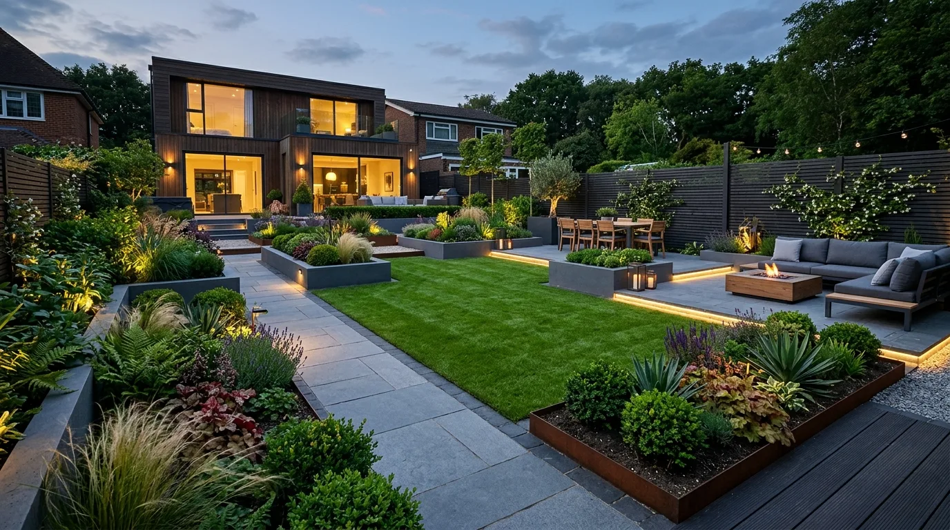 Modern Garden With Geometric Flower Beds